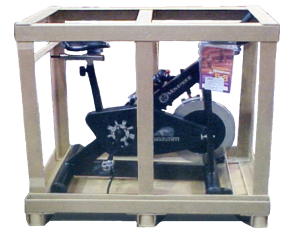 Exercise bicycle on a custom pallet